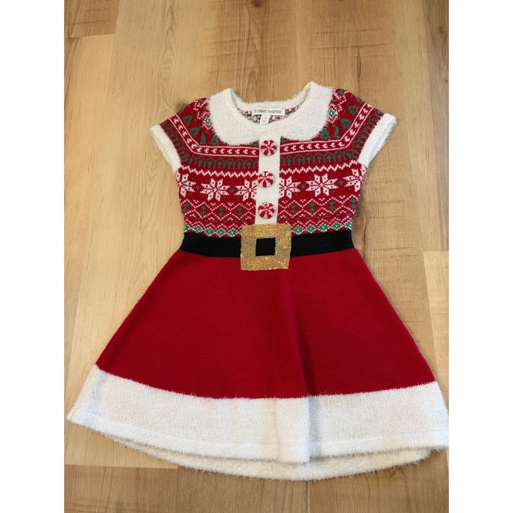 Celebrate Together Girls Santa Sweater Dress Red Fair Isle Holiday XS 6-6X